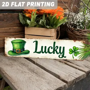Vintage 2D Lucky Theme Metal Thin Plate Wall Hanging Sign - Irish Horseshoe, Shamrock Luck Symbols Home Decor Plaque for Home, Office