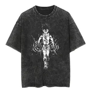 Hunter x Hunter Gon Freecss T-Shirt Vintage Wash Anime Graphic Tee Unisex Oversized Box Fit High-Quality Cotton Streetwear Top - Menswear