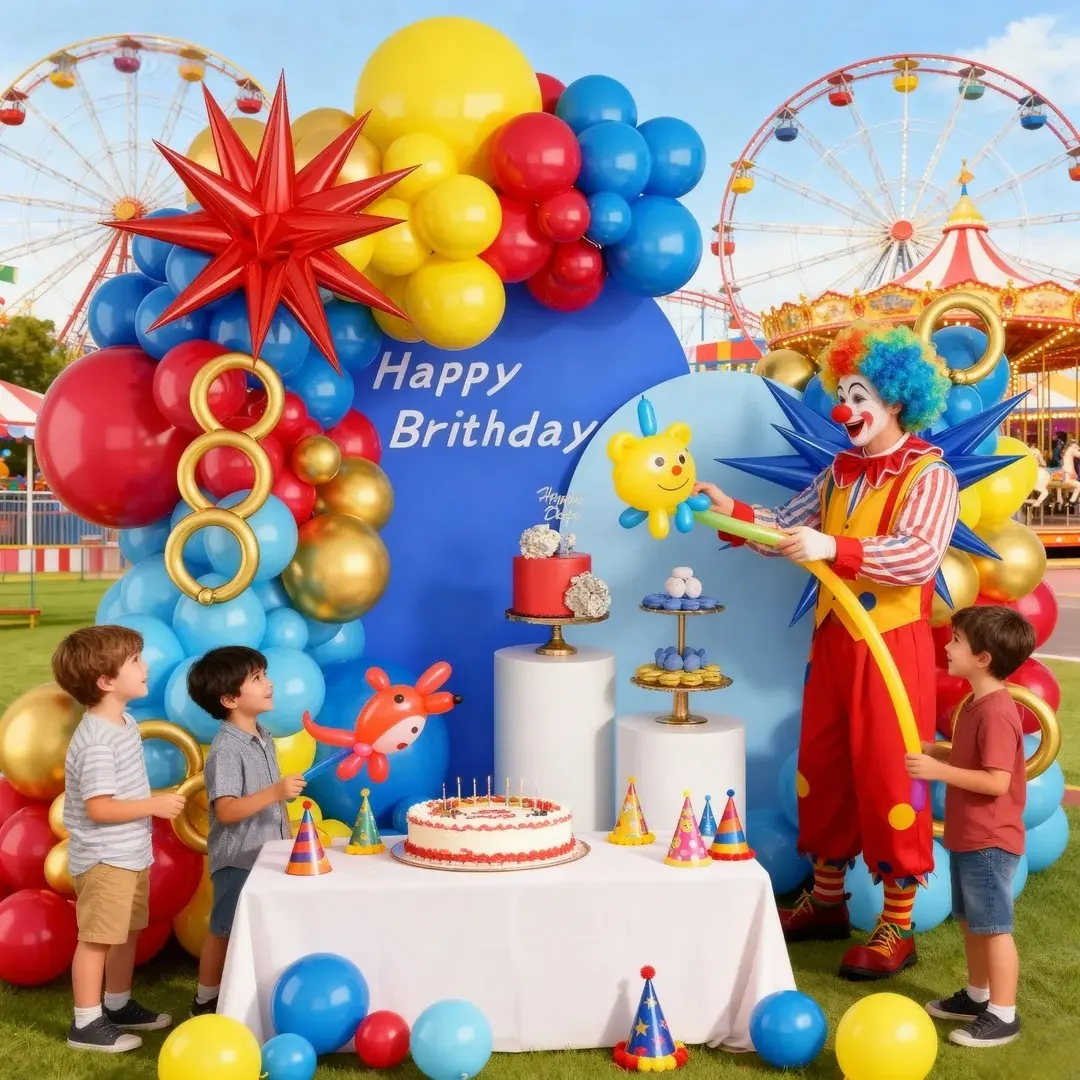 102pcs Joyful Carnival Red, Blue, Gold Contrasting Balloon Wreath Set, Balloon Arch Decoration - Suitable for lively atmosphere decoration in children's birthday parties, schools, amusement park themed banquets and other scenes
