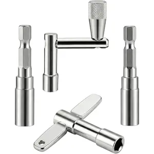 Drum Key Set, Professional Drum Tuning Kit, Continuous Motion Speed Key & 2 Standard Keys, with Drill Bit Adapter, Universal Fit, for All Standard Tension Rods, Chrome