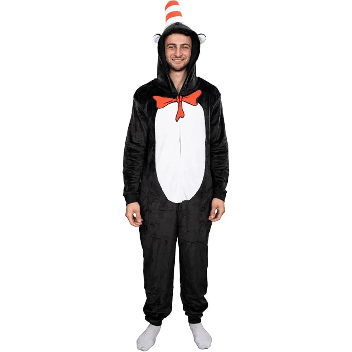 Officially Licensed Dr. Seuss Cat in Hat Adult Unisex Halloween Cosplay Costume Jumpsuit