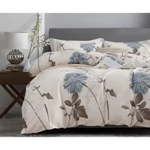 Duvet Cover Twin Size, 600 Thread Count Cotton Botanical Flowers Pattern Printed Reversible Comforter Cover