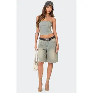 Edikted Women's Shira Washed Denim Bermuda Shorts