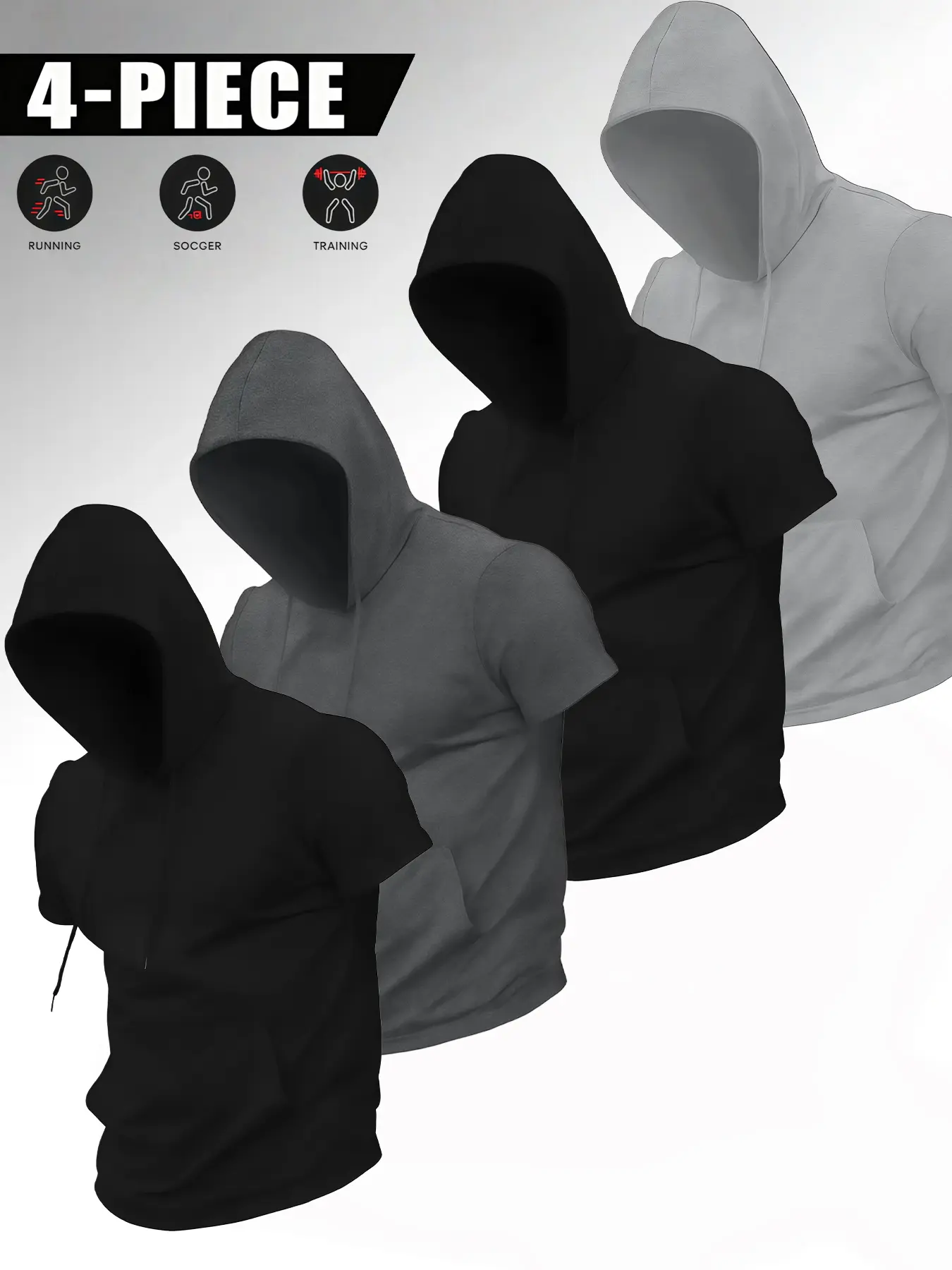 Men’s Trendy Multi-Pack Short Sleeve Hooded T-Shirts, Premium Soft Fabric, Wear Alone or Layer Up, Ideal for Gym, Basketball, Running, Street Hangouts, Outdoor Trips & Dates