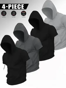 Men’s Trendy Multi-Pack Short Sleeve Hooded T-Shirts, Premium Soft Fabric, Wear Alone or Layer Up, Ideal for Gym, Basketball, Running, Street Hangouts, Outdoor Trips & Dates
