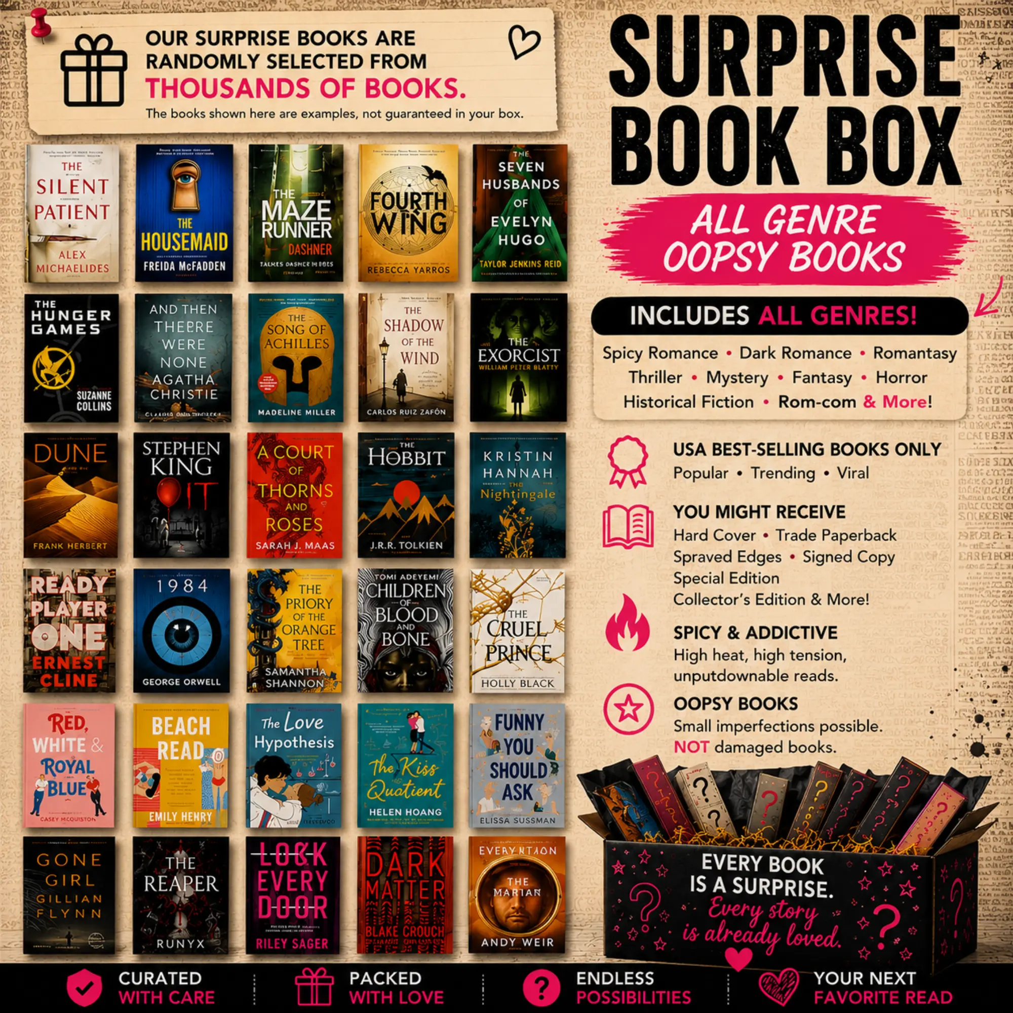 Oopsy Surprise Book Choice | Random Blind Book Experience | Romance, Dark Romance, Fantasy, Horror, Thriller & Mystery Books | Oopsy Books | Best-Selling Books (4–5 Spice)