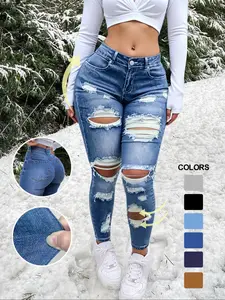 Women's High Waist Slimming Ripped Denim Jeans, High Stretch Skinny Fit, Casual Fashion Pants, Comfortable and Stylish, Distressed Jeans