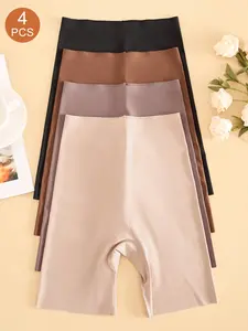 4PCS Women's High Waist Seamless Comfortable High Elasticity Boxer Briefs (crystal + Soybean + Deep Coffee +Black )