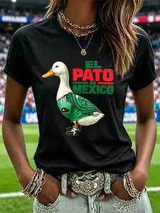 Merlin El Pato De Mexico , Viral Mexican Duck Graphic, Funny Soccer Duck Design, Women El Pato De Graphic Short Sleeve T-Shirt, Mexican Soccer Fan Casual Crew Neck Tee