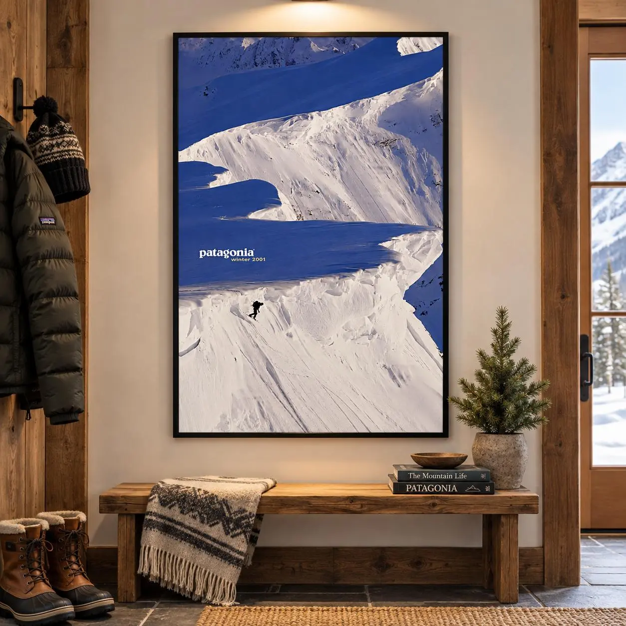 Snow Mountain Wall Art, Winter Ski Landscape Canvas Print, Outdoor Adventure Poster, Rustic Cabin Decor For Bedroom Living Room Ornaments Artistic