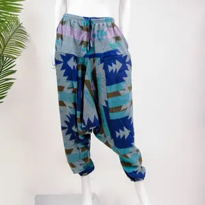 Plaid Print Warm Unisex Winter Harem Pants, Hand Woven Men/Winter Boho Pants with Pockets, Hippie Trousers, Comfortable Lounge Pants, Baggy Harem Pants