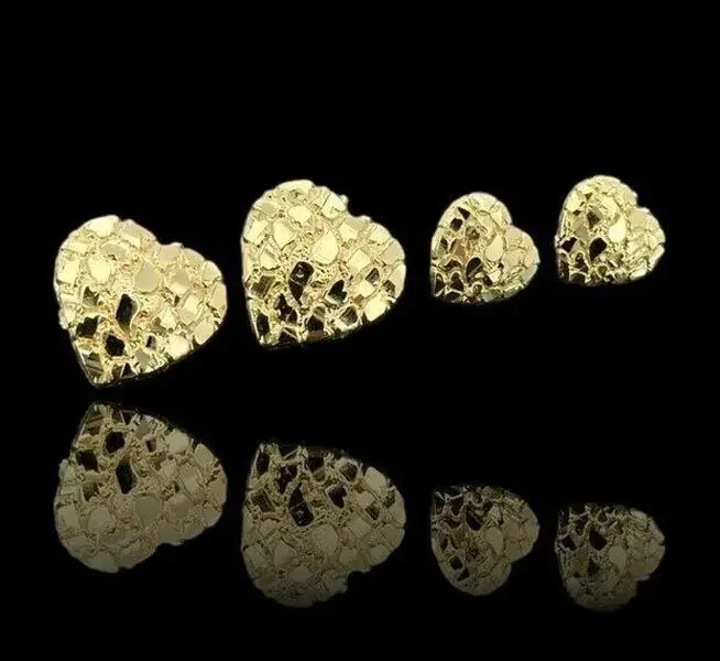 Unisex 14K Gold-Plated Heart Shape Nugget Stud Earrings, 8mm-14mm Iced Hip Hop Brass Non Tarnish Jewelry, Chic Style Hypoallergenic Female Dangle Earrings with Pearls