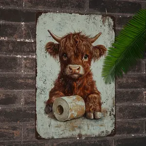 Retro Metal Sign Featuring a Highland Cow, Perfect for Rustic Wall Decoration, Suitable for a for man Cave, Bathroom or Home Decor