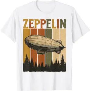 100% Cotton - Retro Zeppelin Airship Shirt Vintage Rock Style Tee for Men T-Shirt White tee - for Men & Women Lightweight Relaxed Fit T-shirt