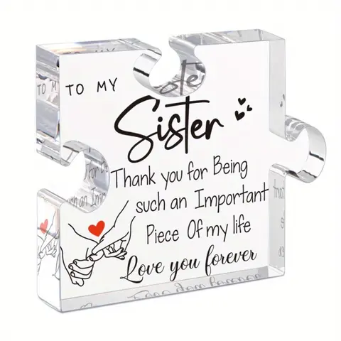 Acrylic Puzzle-Shaped Heart Decorative Plaque Sign Gift for Sister, Unique Desk Decoration, Home Decor Products, Home Decor Accessories, Perfect for Birthdays & Special Occasions, Photography Prop, Novelty Desk Decor