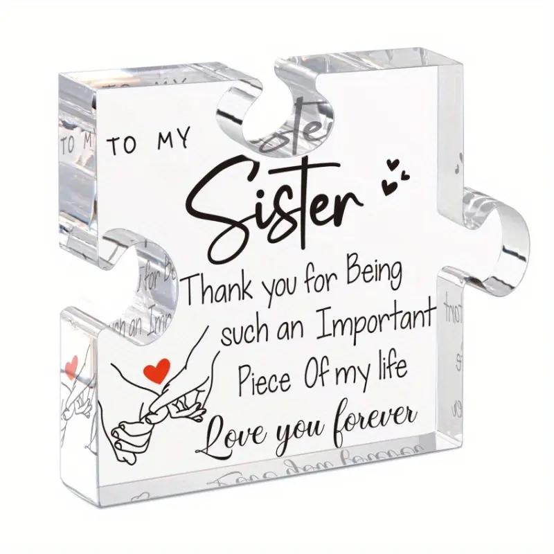 Acrylic Puzzle-Shaped Heart Decorative Plaque Sign Gift for Sister, Unique Desk Decoration, Home Decor Products, Home Decor Accessories, Perfect for Birthdays & Special Occasions, Photography Prop, Novelty Desk Decor