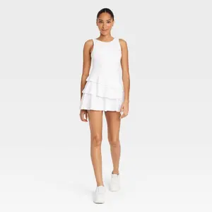 Women's Knit Highneck Layered Active Dress - JoyLab White M: Nylon-Spandex Blend, Midweight, Fit, Side Pocket