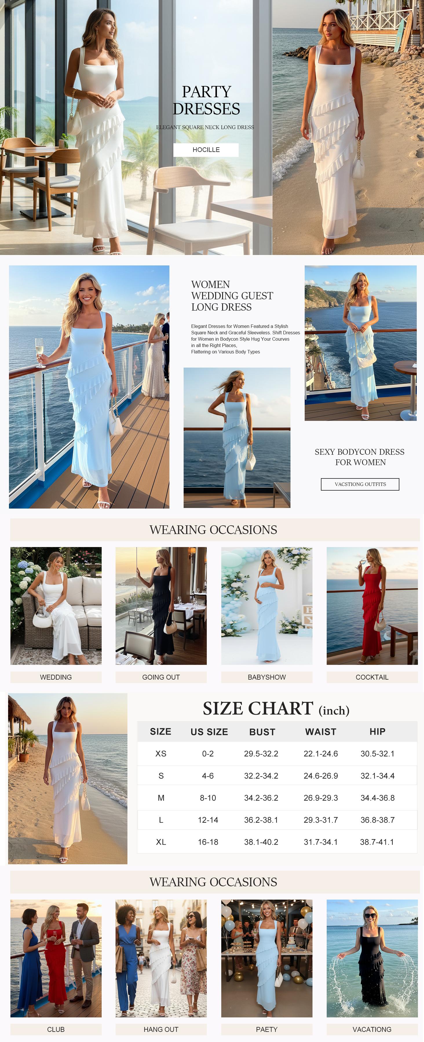 HOCILLE Elegant Square Neck Ruffle Maxi Dress Sexy Bodycon Mesh Layered Wedding Guest Dress Spring 2026 Sleeveless Cocktail Party Gown Evening Formal Womenswear HOCILLE Elegant Square Neck Ruffle Maxi Dress Sexy Bodycon Mesh Layered Wedding Guest Dress Spring 2026 Sleeveless Cocktail Party Gown Evening Formal Womenswear