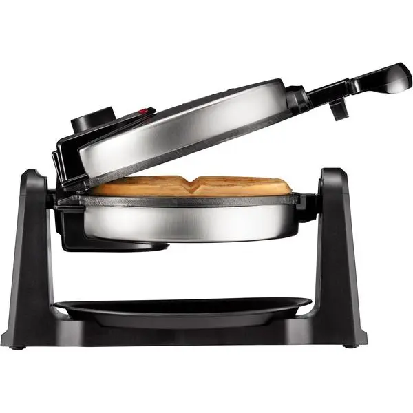 Chefman Rotating Belgian Waffle Maker - 180° Flip Iron with Non-Stick Plates, Adjustable Timer, Locking Lid, Drip Plate, Space-Saving Storage, Stainless Steel/Black for Mess-Free Breakfast