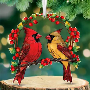 FLAGWIX Sympathy Gifts for Loss of Loved One - Two Layer Wooden Cardinal Christmas Ornaments 2025 - Xmas Gift, Christmas Gift, Memorial Decoration, Bereavement Gift Idea, Cardinals for Christmas Tree