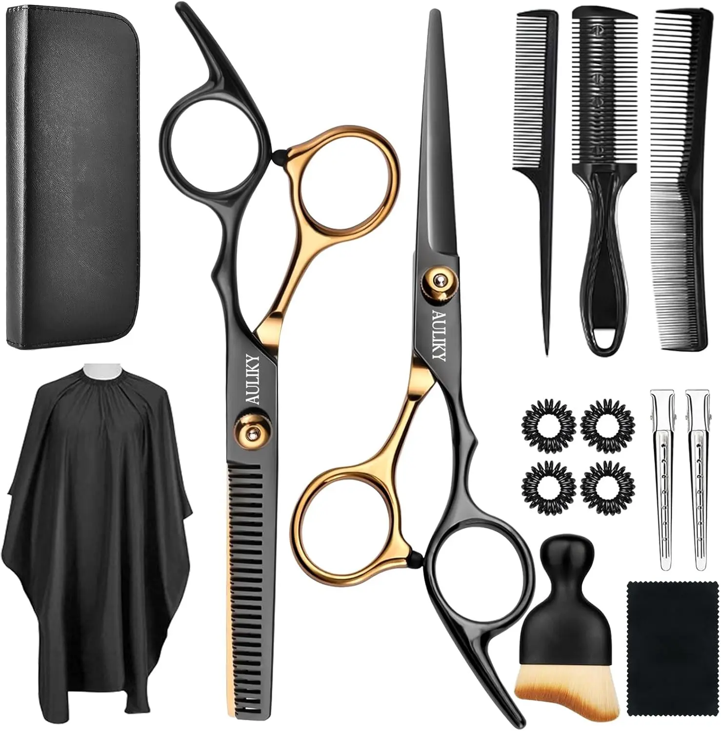 Best1998 15-Pcs Professional Stainless Steel Hair Cutting Scissors Shears Kit - Lightweight, Smooth-Handle Barber Equipment with Brush, Comb, Storage Case, Beginner-Friendly Salon-Style Hairdress Supplies for Salon, Home Use (Adults’ Normal Hair Tools)