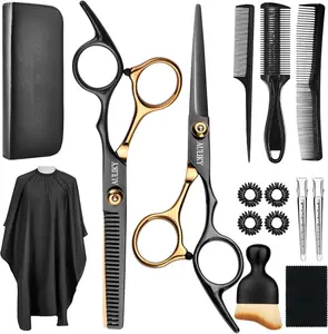 Best1998 15-Pcs Professional Stainless Steel Hair Cutting Scissors Shears Kit - Lightweight, Smooth-Handle Haircare Tool with Storage for Barber, Home Use (Adults, Kids)
