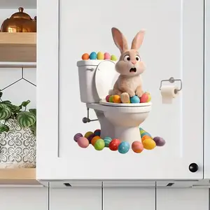 Easter Bunny Toilet Sticker, Self-Adhesive PVC Decorative Wall Paper, Temporary Bathroom Decal, Easter Holiday Gift, Bathroom Decoration Accessories