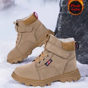 Boys' Winter Snow Boots with Plush - Warm, Non-, Durable Rubber Sole, Low-Top Lace-Up Design, Round Toe, Upper, Ideal Outdoor Activities
