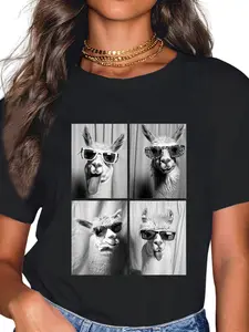 100% Cotton Funny Llamas with Sunglasses Cool Llama Animals Photo Booth T-Shirt
