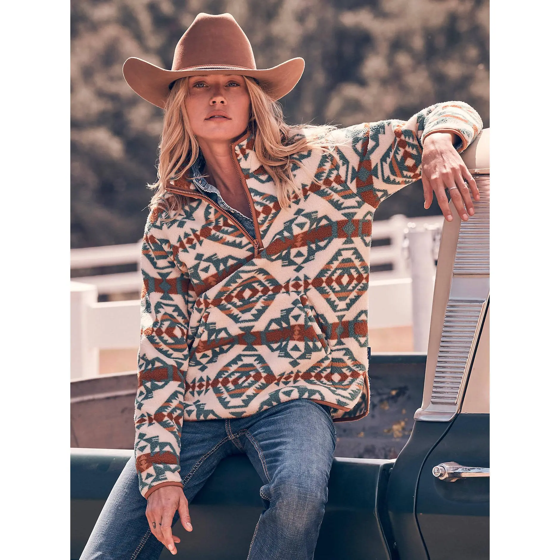 Wrangler Sherpa Serape Prairie Aztec, Polyester, Hoodie, Casual