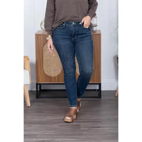 Women's Samantha Mid-Waist Tummy Control Denim Jeans - Cotton-Elastane-Spandex Blend Slim Skinny Full-Length Judy Blue Casual Bottoms with Great Fit for Daily Wear (14w,16w,18w,20w,22w,24w), Bottom