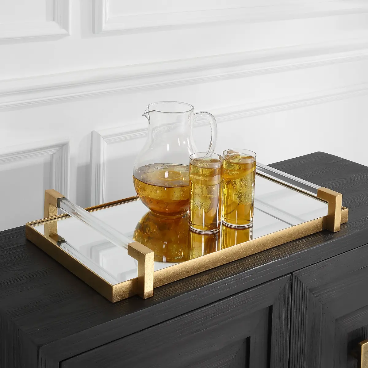 Uttermost 18083 Gold Square Leaf Display Tray, 24x3x14 in. Large Tray for Plates