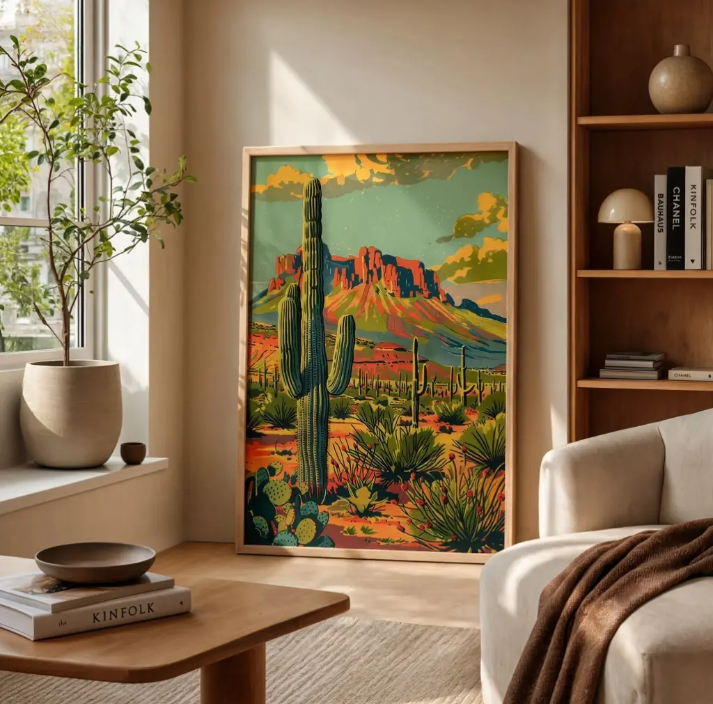 Arizona Desert Poster Southwestern Wall Art Vintage Travel Landscape Print
