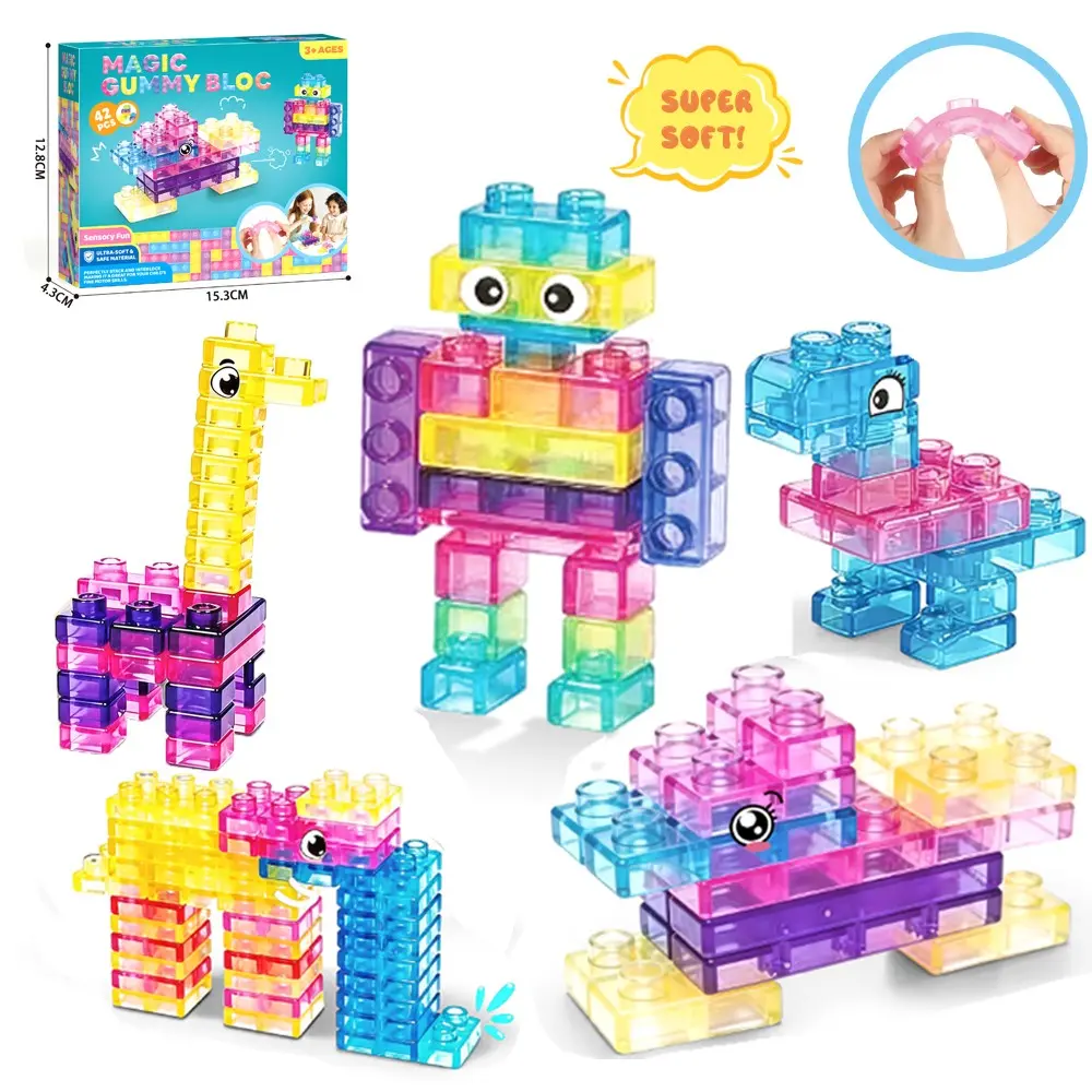 21pcs 42pcs Kids Magic Jelly Block Stress Relief Toy, Finger Play Toy, Stack Building Toy, Soft Toy, Birthday Gift, Family Interactive Toy