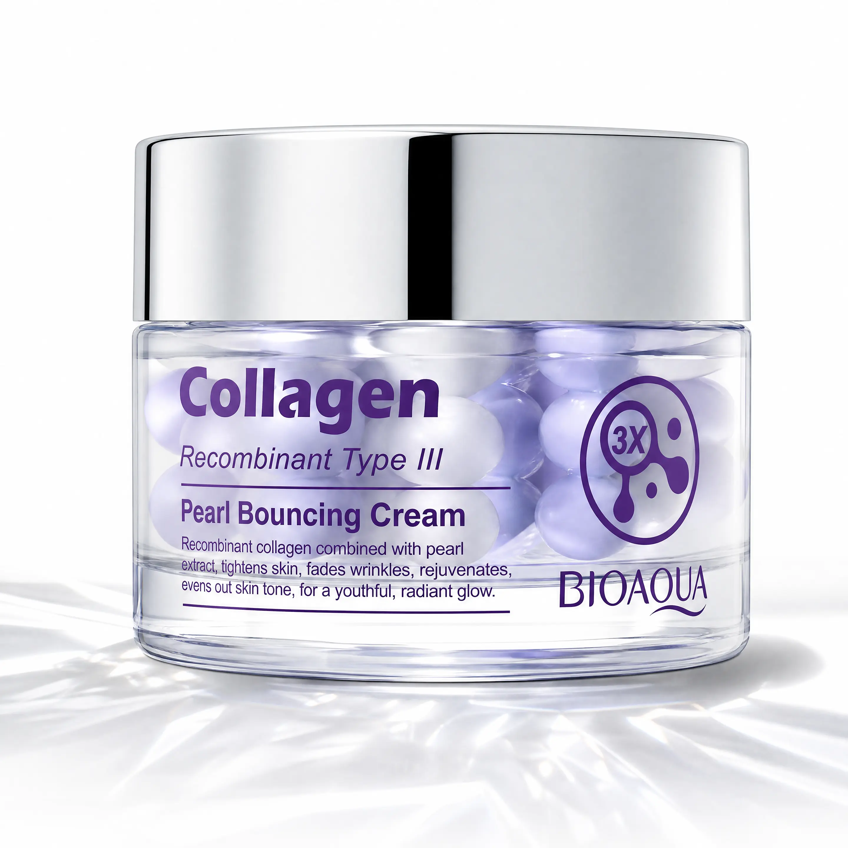 Collagen Pearl Bouncing Cream, Crystal Jelly Moisturizing Face Cream with Purple Pearl Texture, Lightweight Hydrating Korean Skincare for Glowing Looking Skin