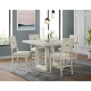 Avalanche 5PC Square Counter Height Dining Set in Antique White-Table and Four Chairs
