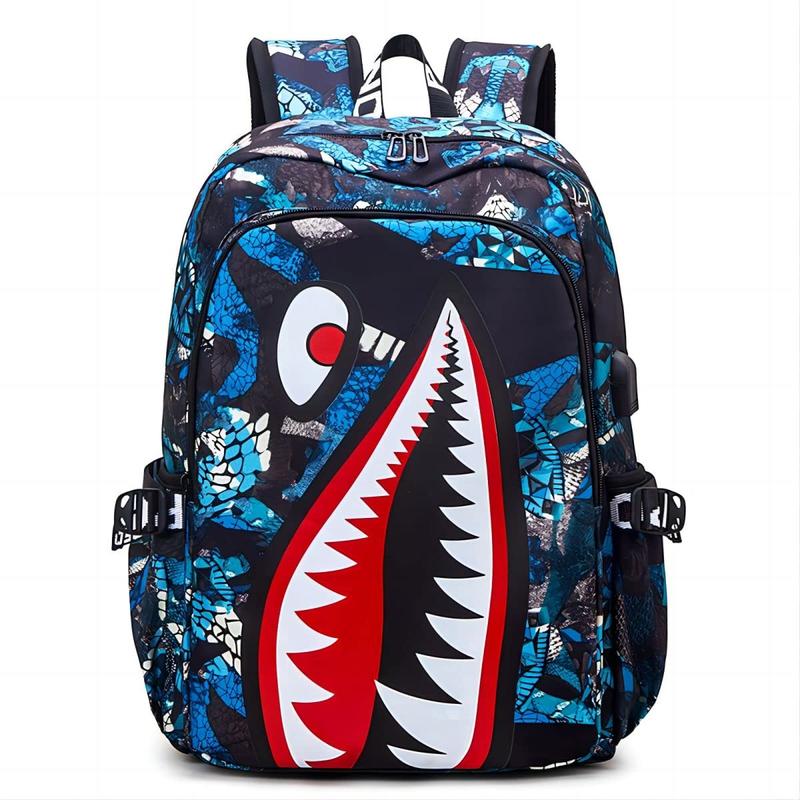 Shark Teens Backpacks Fashion Schoolbag Casual Waterproof Travel USB Laptop Backpack 17inch