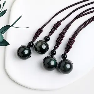 Golden Sheen Obsidian Energy Pendant – Natural Obsidian Protection Amulet | Crystal Necklace for Luck and Shielding | Handmade Unisex Cord Jewelry