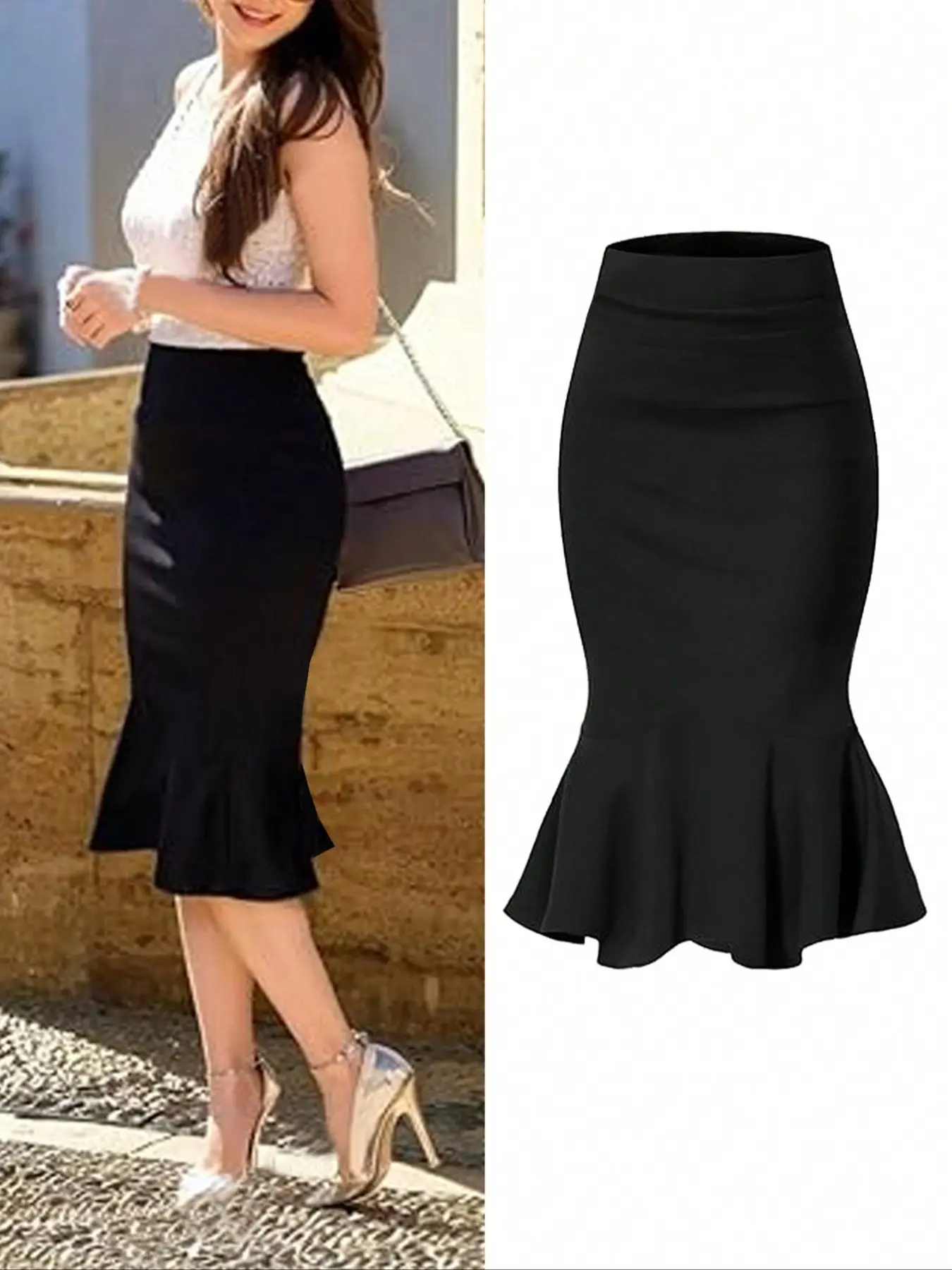 Elegant Women's Bodycon Mermaid Midi Hip Hugging Skirt, Fitted, Sexy Plain Design, Feminine, Perfect for All Seasons, Stylish and Chic Comfortable Fashion Piece, Fit, Bottom