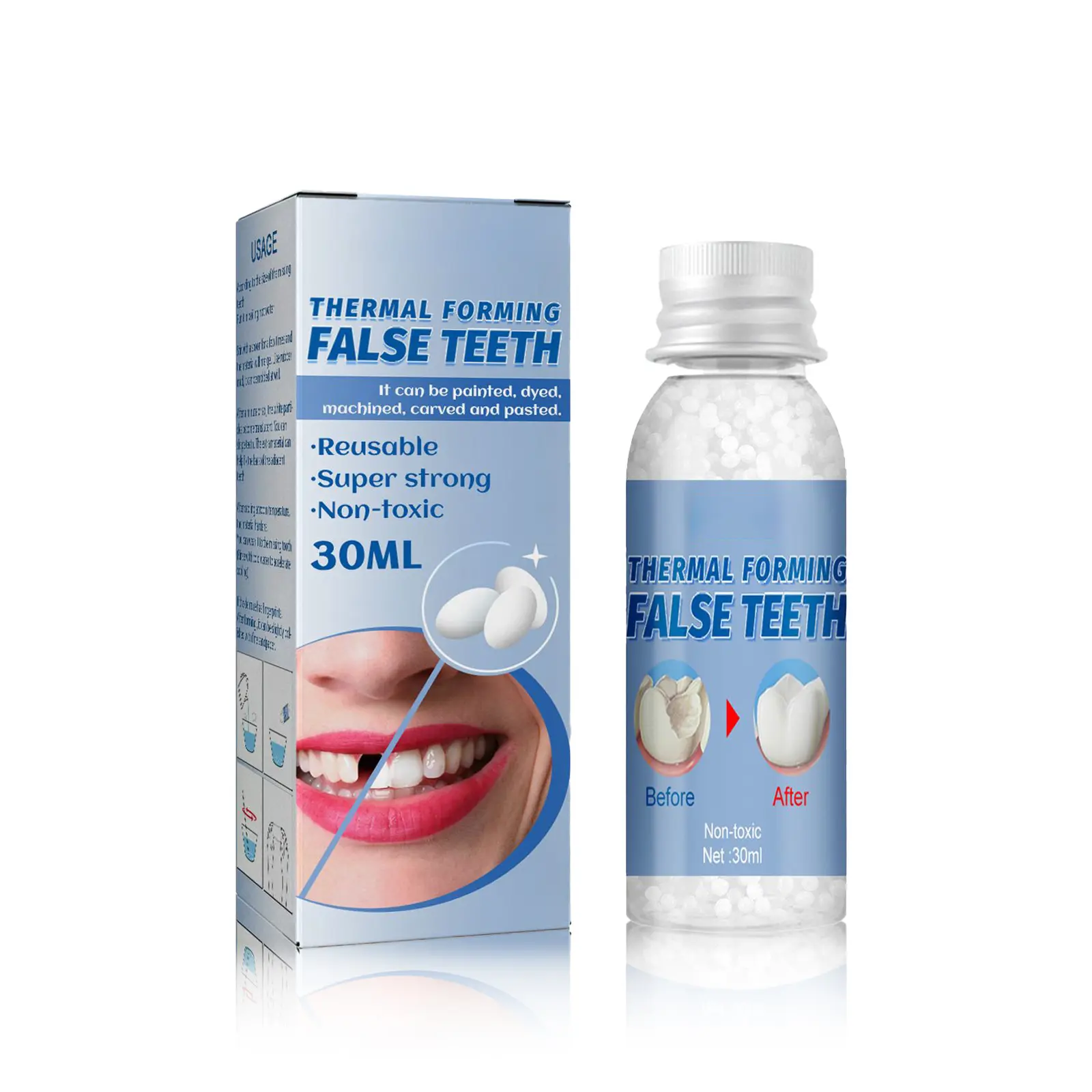 30ml Unisex Denture Mouldable Kit, Thermal Moldable Beads for Temporary Tooth Restoration, Gap Filling and Emergency Dental Repair, Brightening, Teeth Repair, Tooth Filling, Moldable False Teeth