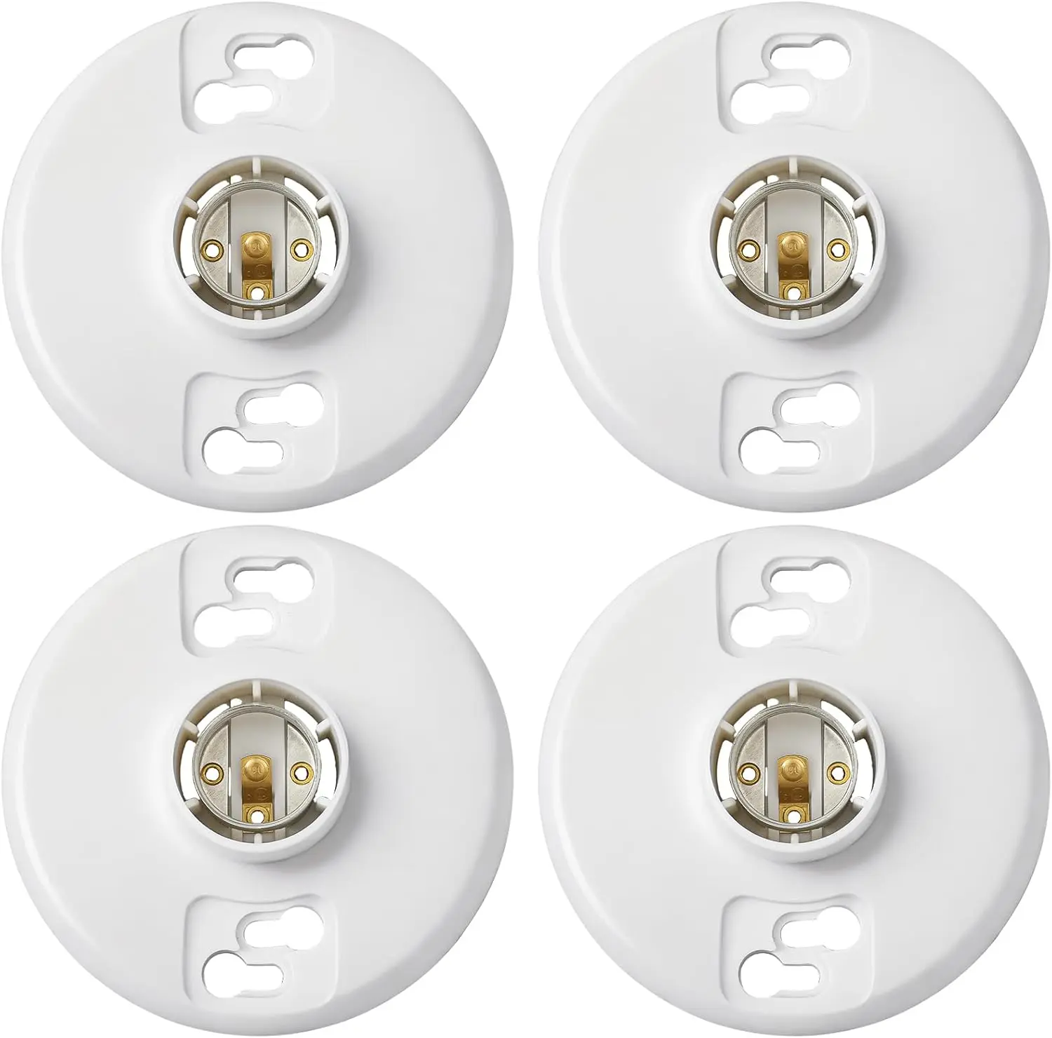 4 Pcs White E26 Medium Base Keyless Ceiling Lamp Holders, Phenolic Resin Light Sockets for Incandescent, Fluorescent, CFL Bulbs, 660W 250V with Bright Illumination Compatibility