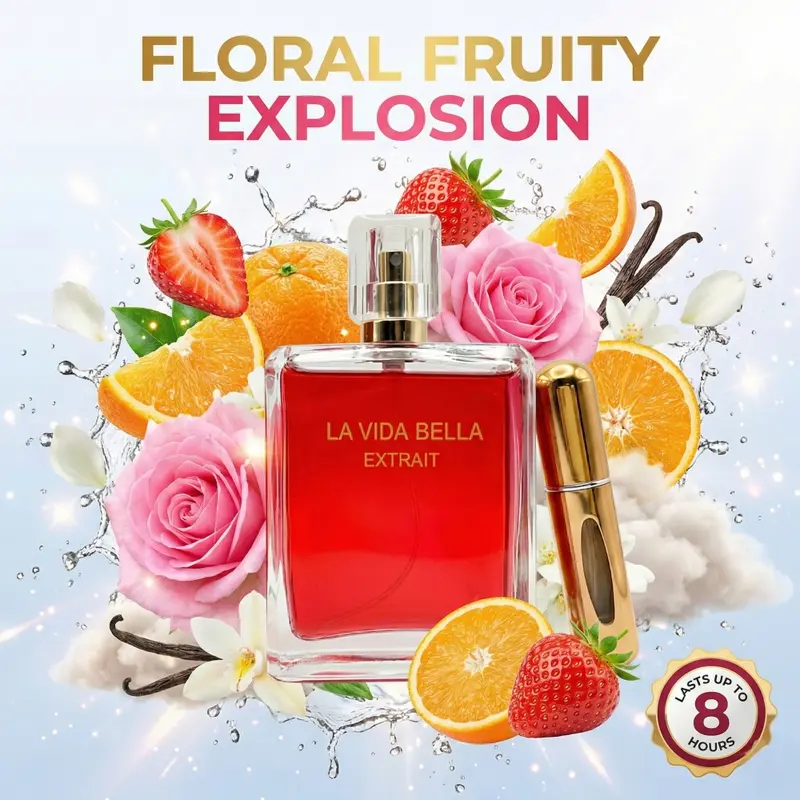 Women's Floral-Fruity EDP Long Lasting Perfumes (3.4oz) - Aroma Fragrance Floral, Charming, Delightful Scents, Free 5ml Travel Spray, Office/Date Day to Night Option