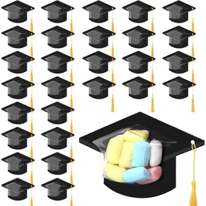 Motiskyy 30 Pack Graduation Cap Candy Card Class of 2026 Grad Party Favor Candy Dome Greeting Card with Tassel Chocolate Holder College High School Graduate Gift Box DIY Supplies(Black,Gold)