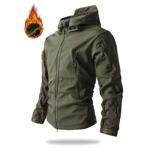 Men's Tactical Windproof Cold-Proof Jacket, Outdoor Long-Sleeve Hooded Lightweight Jacket with Multiple Pockets, Solid Color