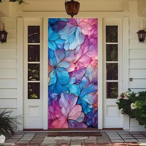 Front Door Decoration Cover Porch, Elastic Fabric Door Cover for Decorating Stretch Gate Covering for Interior, External Festive Season House Decoration