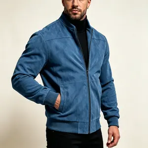 Spring/Autumn men’s retro faux suede baseball-collar aviator jacket—loose fit that flatters the figure, versatile casual zip workwear outerwear suitable for outdoor activities and everyday commuting.