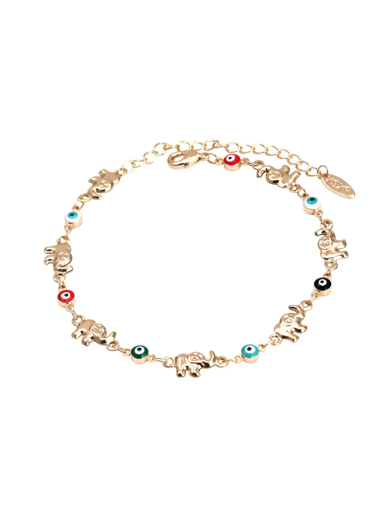 Unisex Summer Casual Trendy Chain Link Bracelet with Eye & Elephant Design, Cute Multicolor Chain Bracelet for Summer Daily Decoration for Men & Women