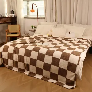 【Mother's Day Gift】ROSEKIND Brown White Checkered   Super Soft Throw Blanket Checkered Design Lightweight Fuzzy Cozy Blankets for Sofa Chair Bed Ideal Gift for Lovers Women Men Friends Pets,Cloud Soft Knit for Instant Cool Relief