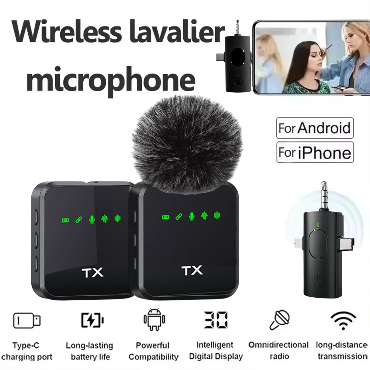 F11 Three-In-One Wireless Lapel Microphone, Short Video Shooting Smartphone Noise Reduction Live Streaming Mic, Rechargeable Mic, Professional Quality Recording