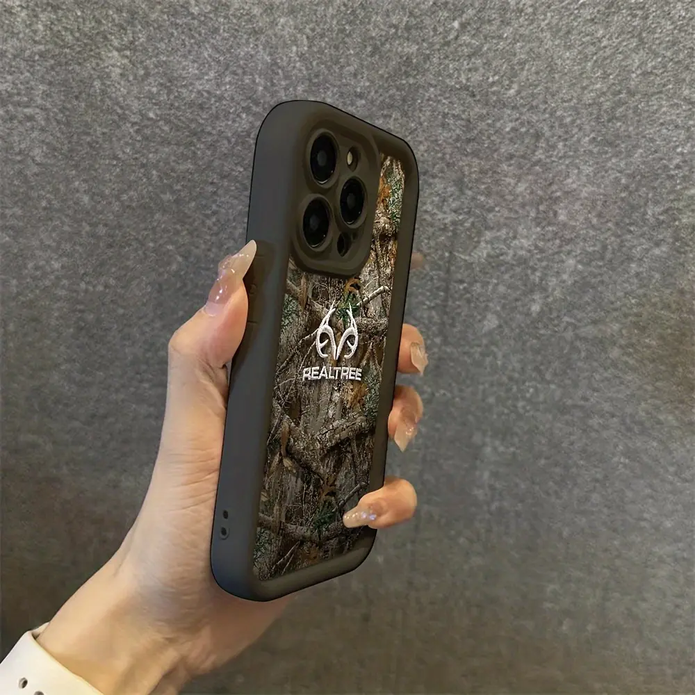 R-Realtree Camo Pattern Cover - Shockproof Soft TPU Back Casing for iPhone 17,16E,16,15,14,13,12,11 Pro Max Mini Air XR XS X 7 8 Plus, Smartphone Handheld Devices Protection Accessory (XH729)